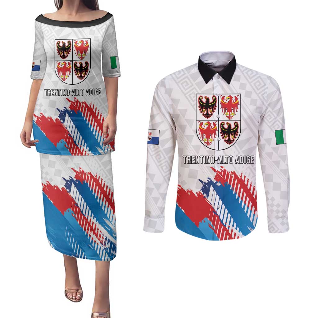 Personalized Italy Trentino-Alto Adige Couples Matching Puletasi and Long Sleeve Button Shirt Flag Style - Wonder Print Shop