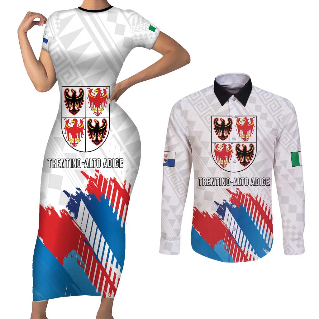 Personalized Italy Trentino-Alto Adige Couples Matching Short Sleeve Bodycon Dress and Long Sleeve Button Shirt Flag Style - Wonder Print Shop
