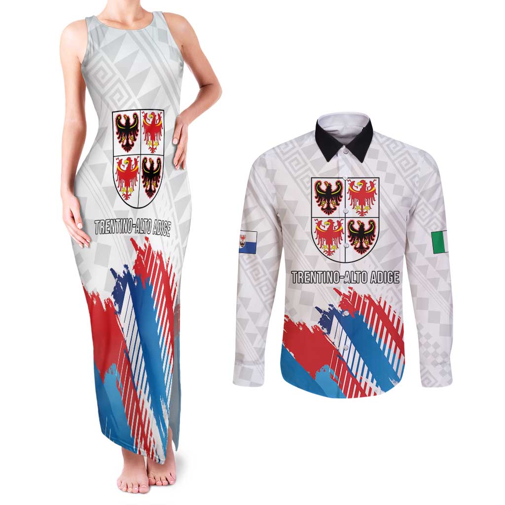 Personalized Italy Trentino-Alto Adige Couples Matching Tank Maxi Dress and Long Sleeve Button Shirt Flag Style - Wonder Print Shop