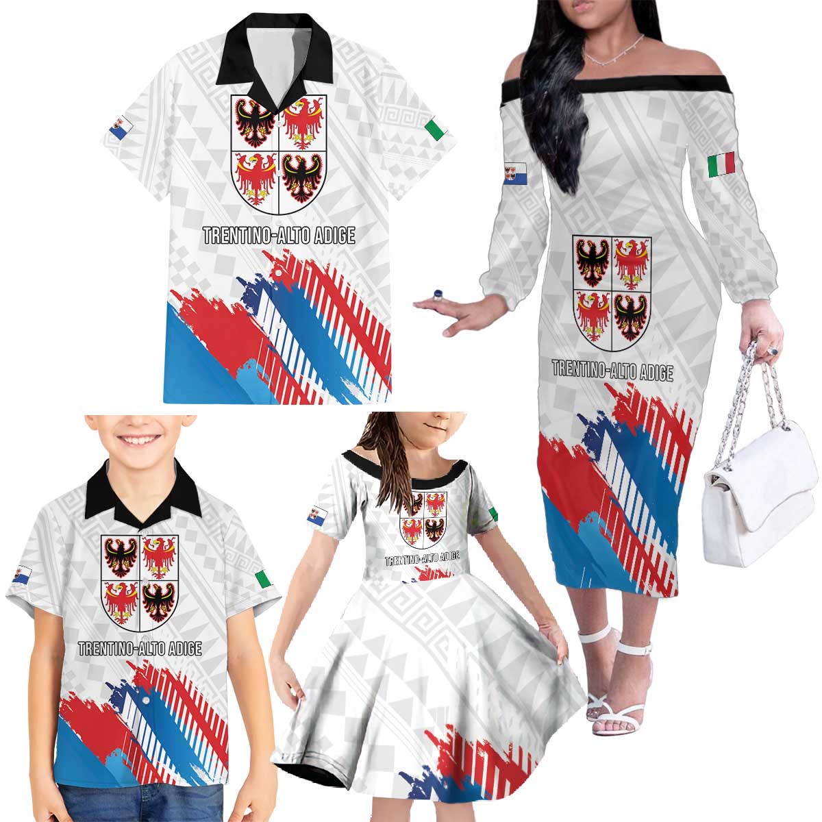 Personalized Italy Trentino-Alto Adige Family Matching Off The Shoulder Long Sleeve Dress and Hawaiian Shirt Flag Style - Wonder Print Shop