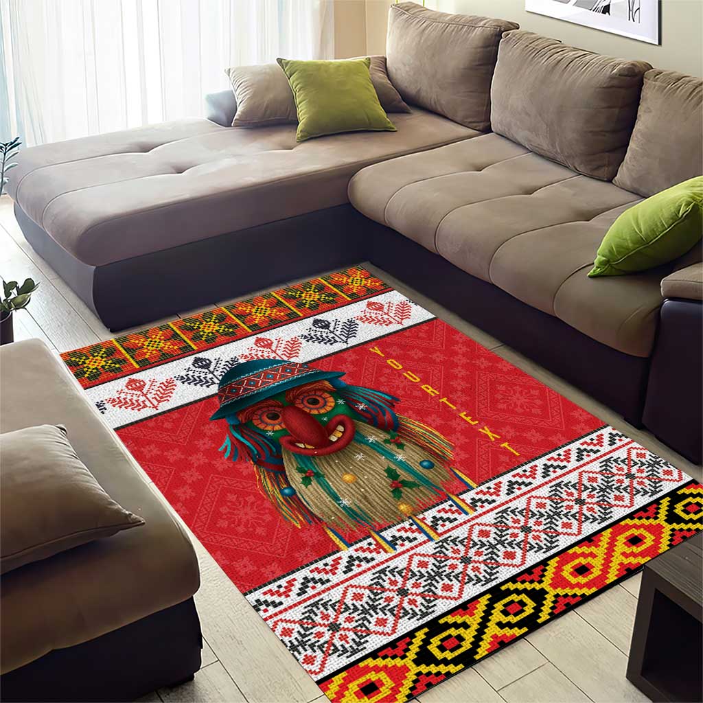 Personalized Romania Christmas Area Rug Romanian Folk Mask - Wonder Print Shop