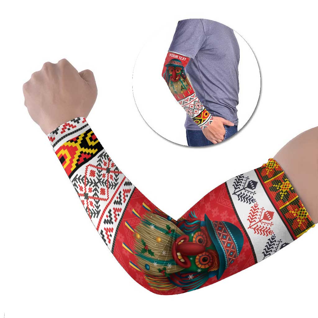 Personalized Romania Christmas Arm Sleeves Romanian Folk Mask - Wonder Print Shop