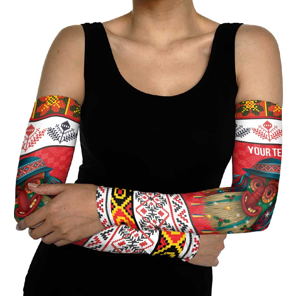 Personalized Romania Christmas Arm Sleeves Romanian Folk Mask - Wonder Print Shop