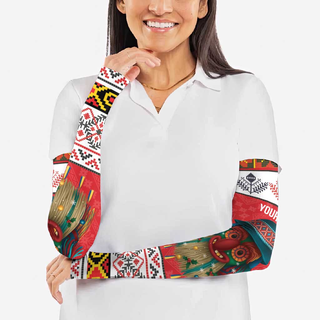 Personalized Romania Christmas Arm Sleeves Romanian Folk Mask - Wonder Print Shop