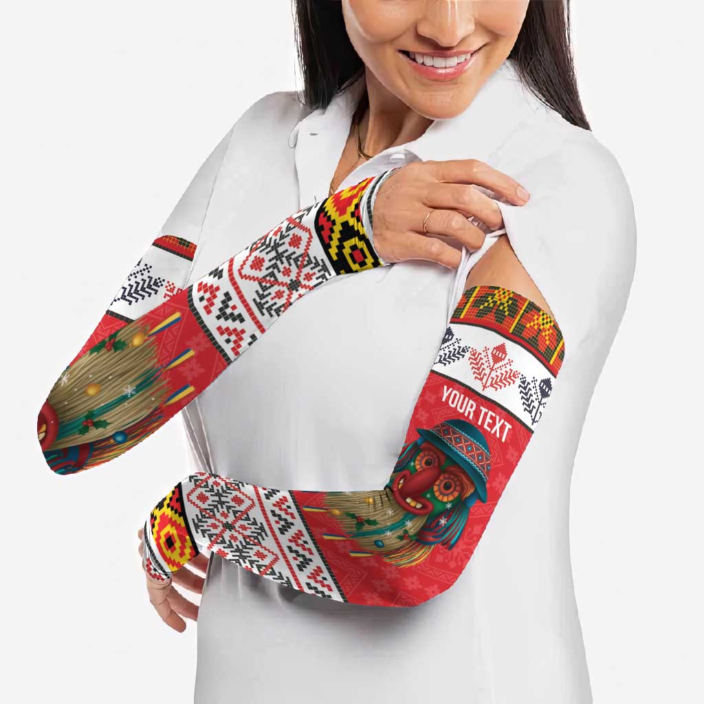 Personalized Romania Christmas Arm Sleeves Romanian Folk Mask - Wonder Print Shop