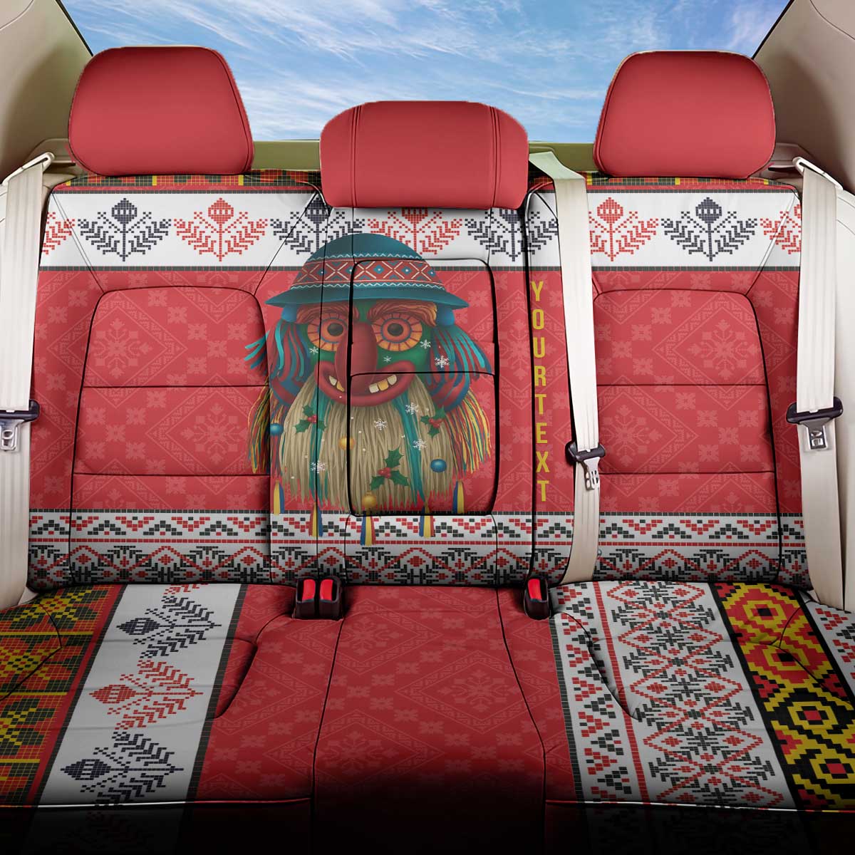 Personalized Romania Christmas Back Car Seat Cover Romanian Folk Mask - Wonder Print Shop