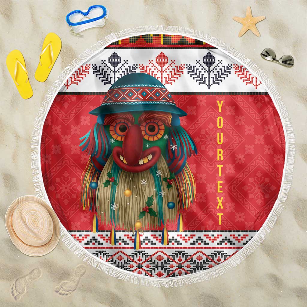 Personalized Romania Christmas Beach Blanket Romanian Folk Mask - Wonder Print Shop