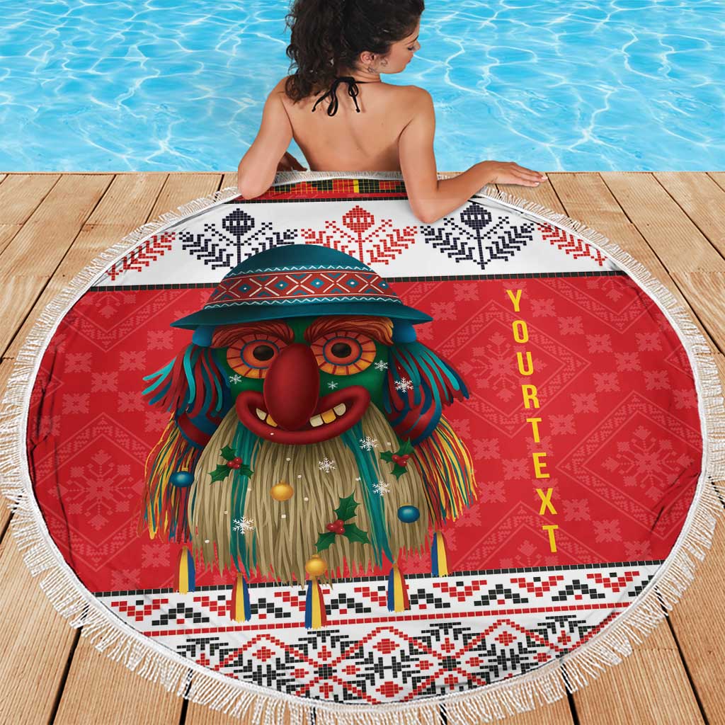 Personalized Romania Christmas Beach Blanket Romanian Folk Mask - Wonder Print Shop