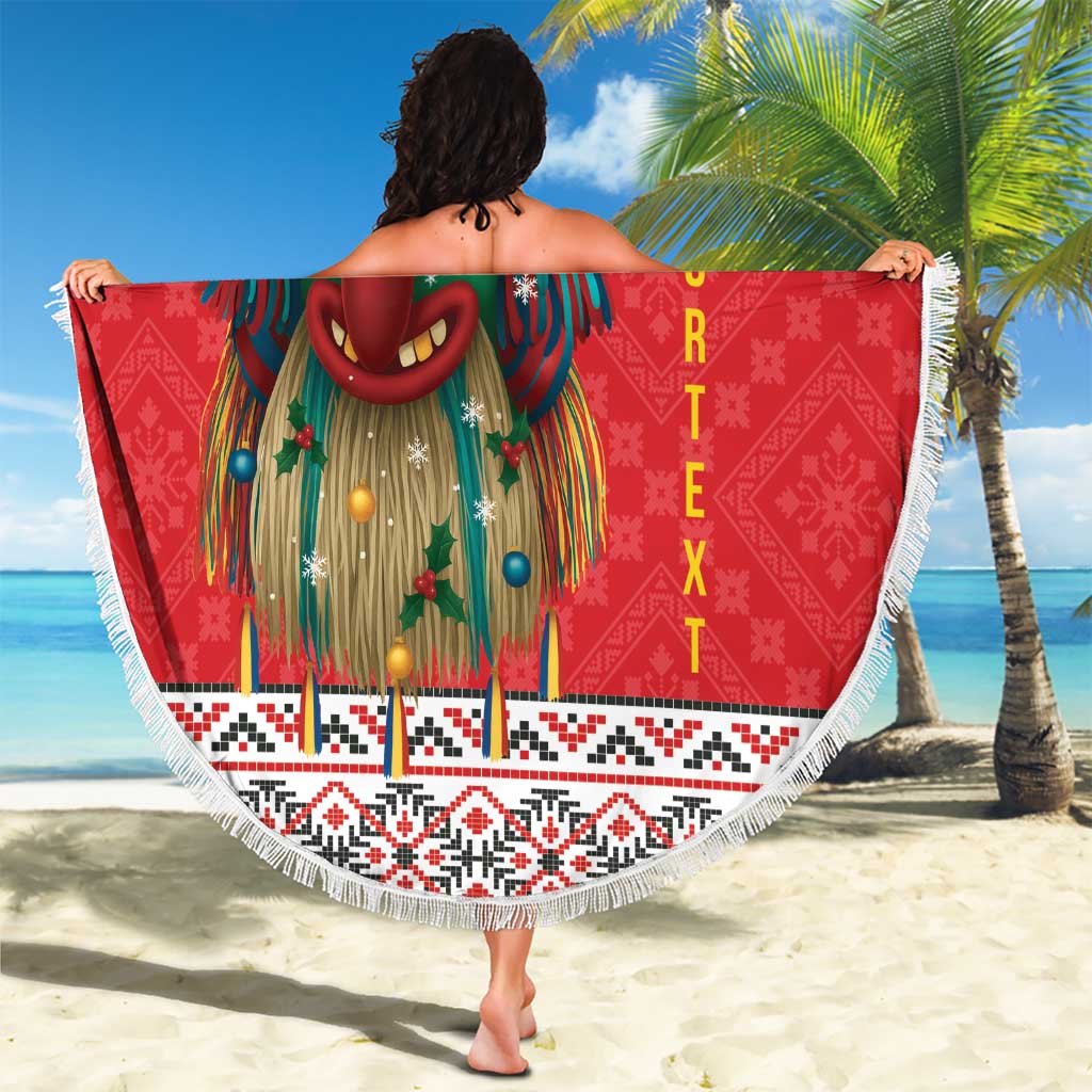 Personalized Romania Christmas Beach Blanket Romanian Folk Mask - Wonder Print Shop