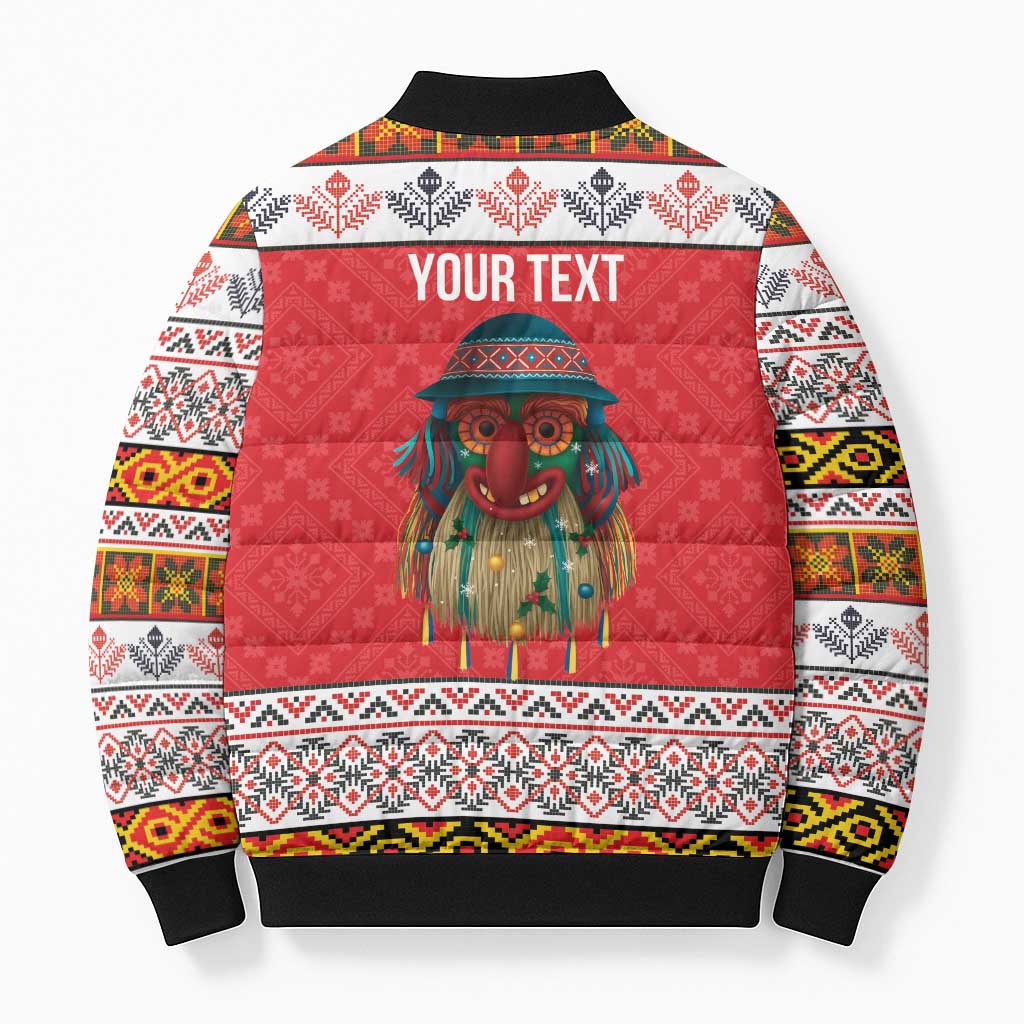 Personalized Romania Christmas Bomber Puffer Jacket Romanian Folk Mask - Wonder Print Shop