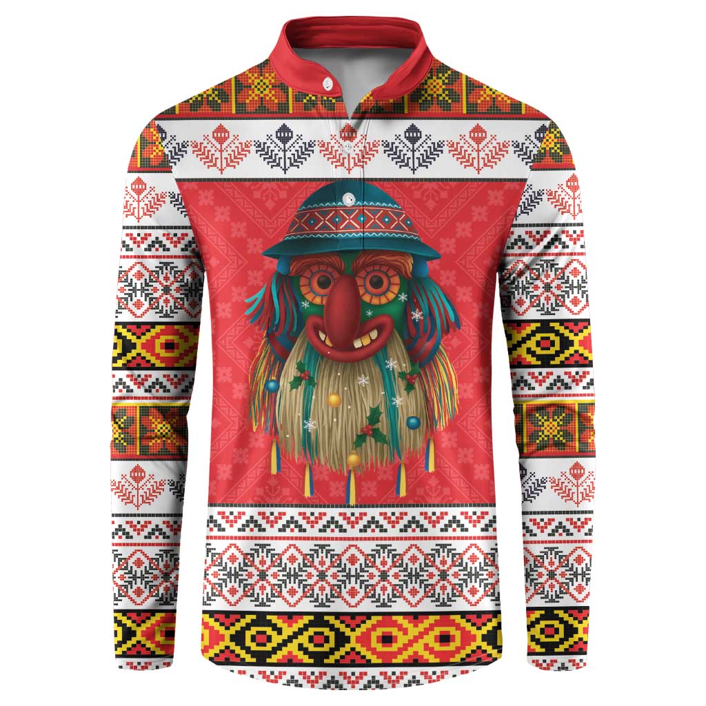 Personalized Romania Christmas Button Sweatshirt Romanian Folk Mask - Wonder Print Shop