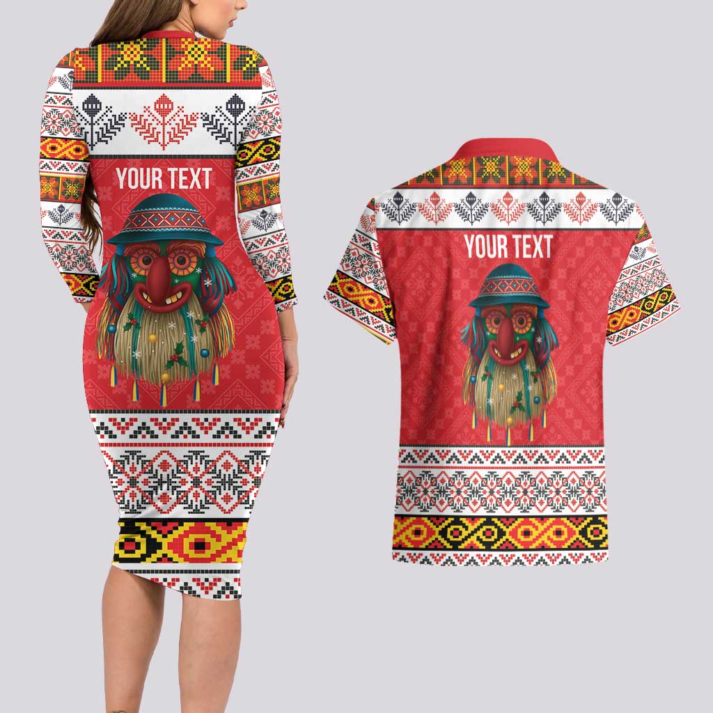 Personalized Romania Christmas Couples Matching Long Sleeve Bodycon Dress and Hawaiian Shirt Romanian Folk Mask - Wonder Print Shop
