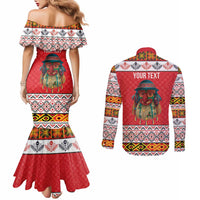 Personalized Romania Christmas Couples Matching Mermaid Dress and Long Sleeve Button Shirt Romanian Folk Mask - Wonder Print Shop