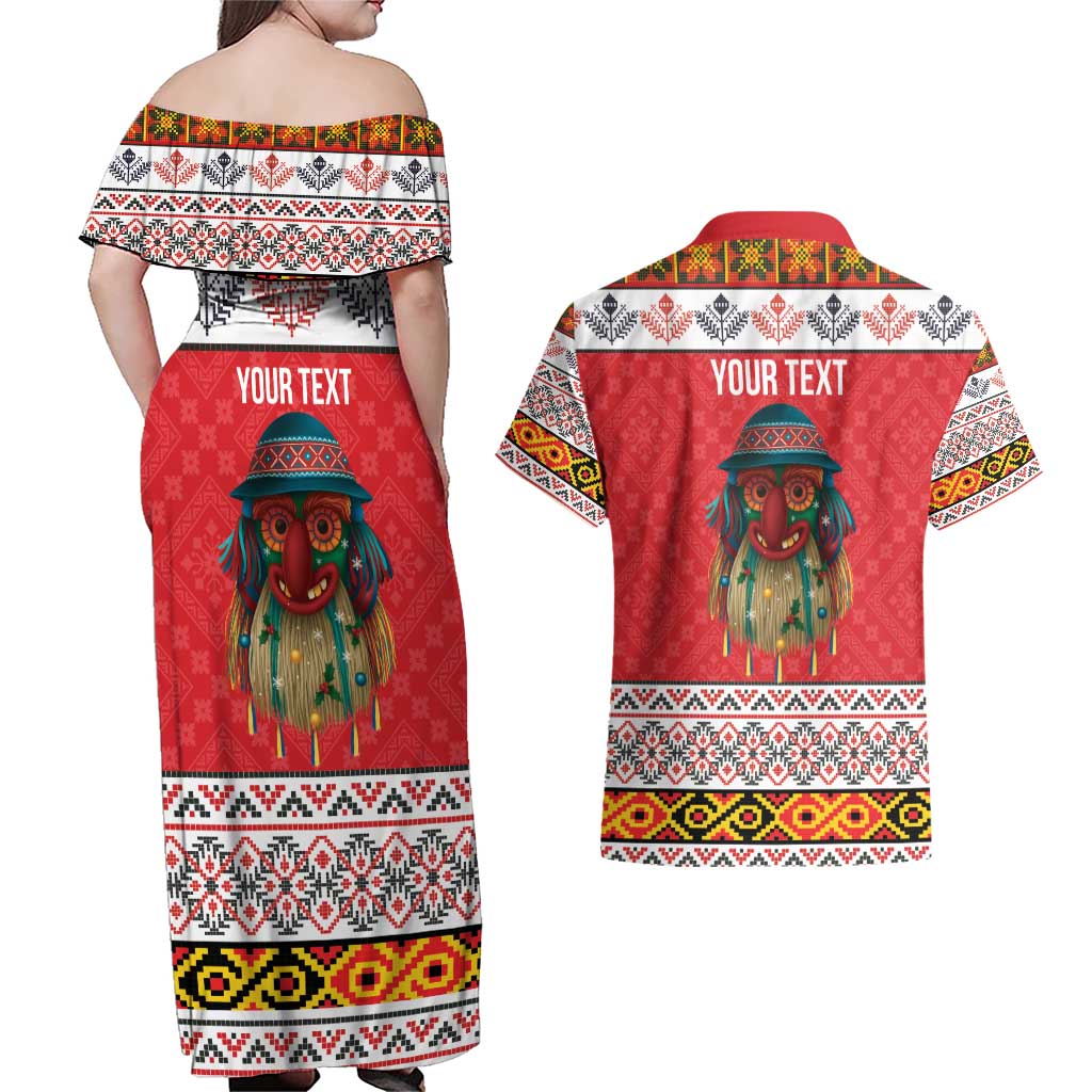 Personalized Romania Christmas Couples Matching Off Shoulder Maxi Dress and Hawaiian Shirt Romanian Folk Mask - Wonder Print Shop