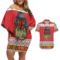 Personalized Romania Christmas Couples Matching Off Shoulder Short Dress and Hawaiian Shirt Romanian Folk Mask - Wonder Print Shop
