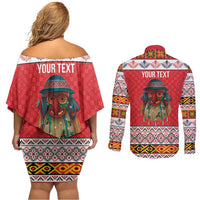 Personalized Romania Christmas Couples Matching Off Shoulder Short Dress and Long Sleeve Button Shirt Romanian Folk Mask - Wonder Print Shop