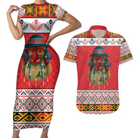 Personalized Romania Christmas Couples Matching Short Sleeve Bodycon Dress and Hawaiian Shirt Romanian Folk Mask - Wonder Print Shop