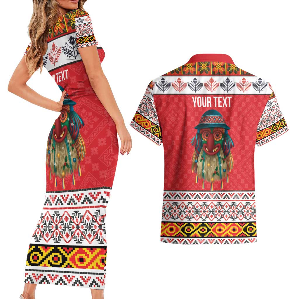 Personalized Romania Christmas Couples Matching Short Sleeve Bodycon Dress and Hawaiian Shirt Romanian Folk Mask - Wonder Print Shop
