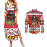Personalized Romania Christmas Couples Matching Summer Maxi Dress and Long Sleeve Button Shirt Romanian Folk Mask - Wonder Print Shop