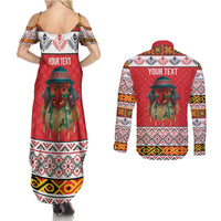 Personalized Romania Christmas Couples Matching Summer Maxi Dress and Long Sleeve Button Shirt Romanian Folk Mask - Wonder Print Shop