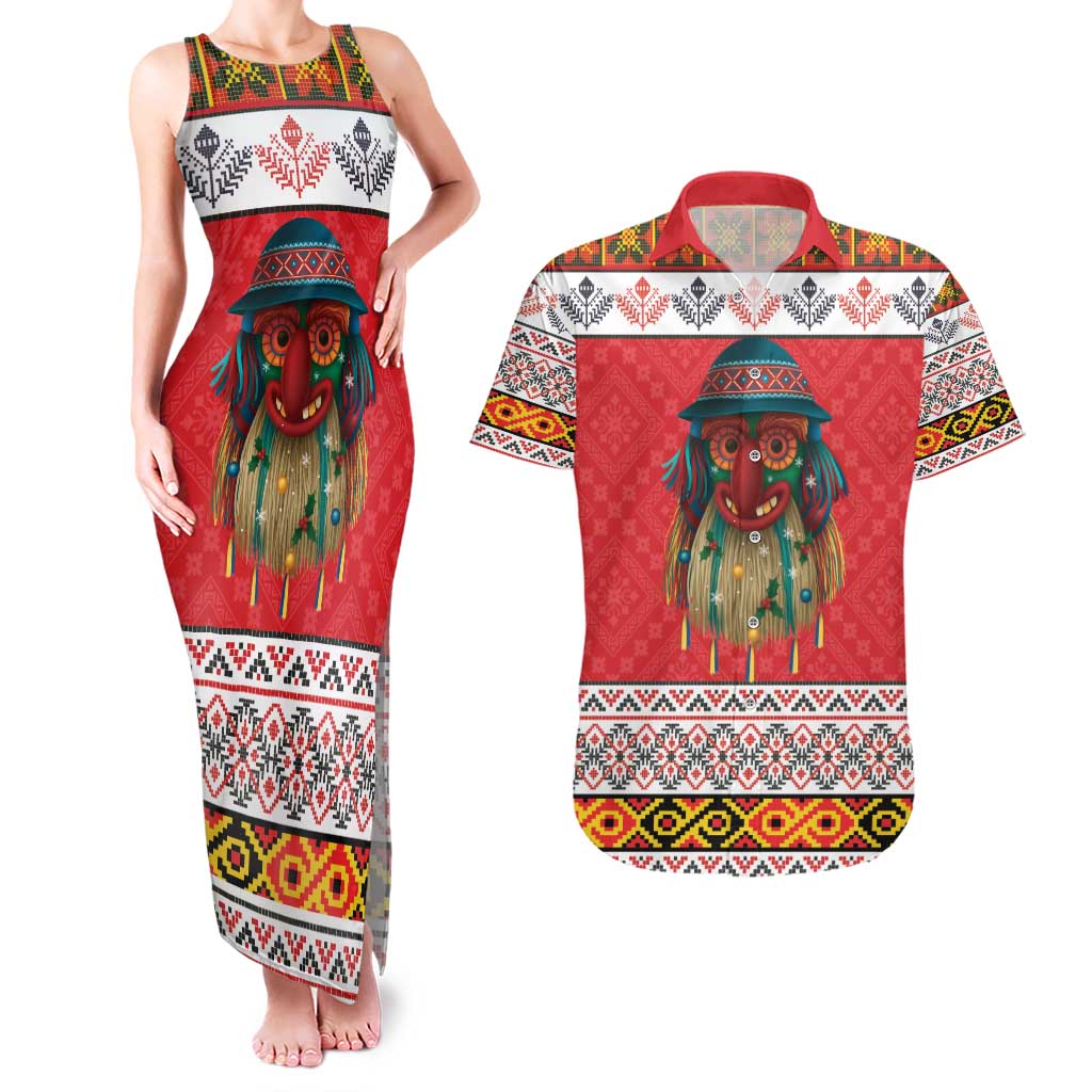 Personalized Romania Christmas Couples Matching Tank Maxi Dress and Hawaiian Shirt Romanian Folk Mask - Wonder Print Shop