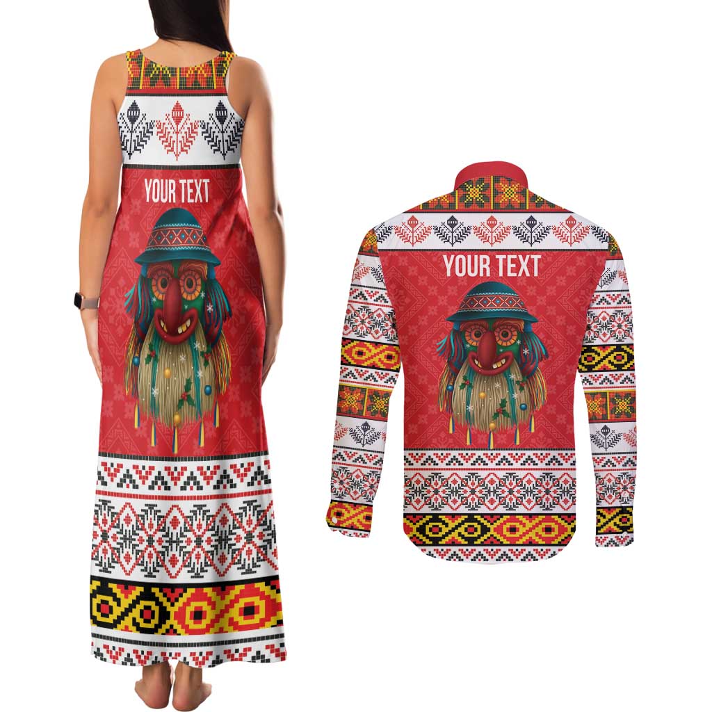 Personalized Romania Christmas Couples Matching Tank Maxi Dress and Long Sleeve Button Shirt Romanian Folk Mask - Wonder Print Shop