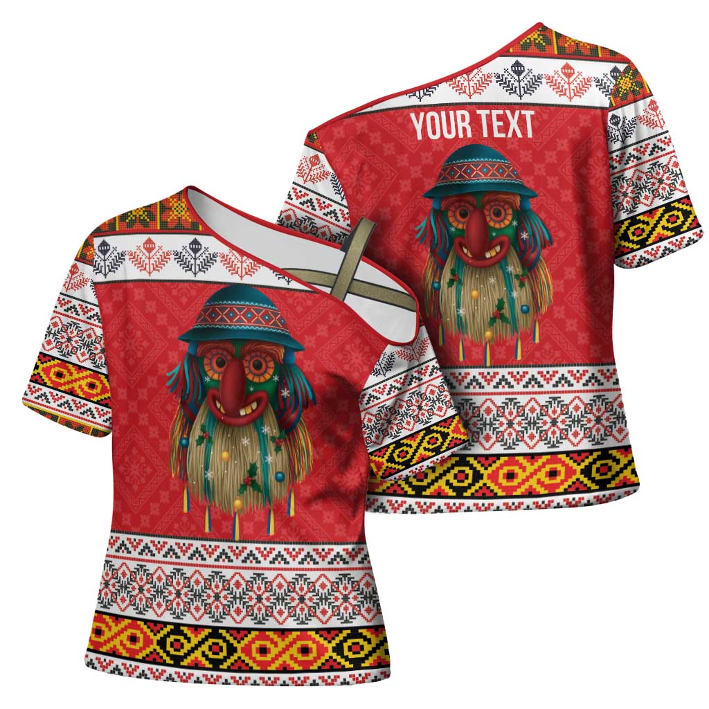 Personalized Romania Christmas Cross Shoulder Shirt Romanian Folk Mask - Wonder Print Shop