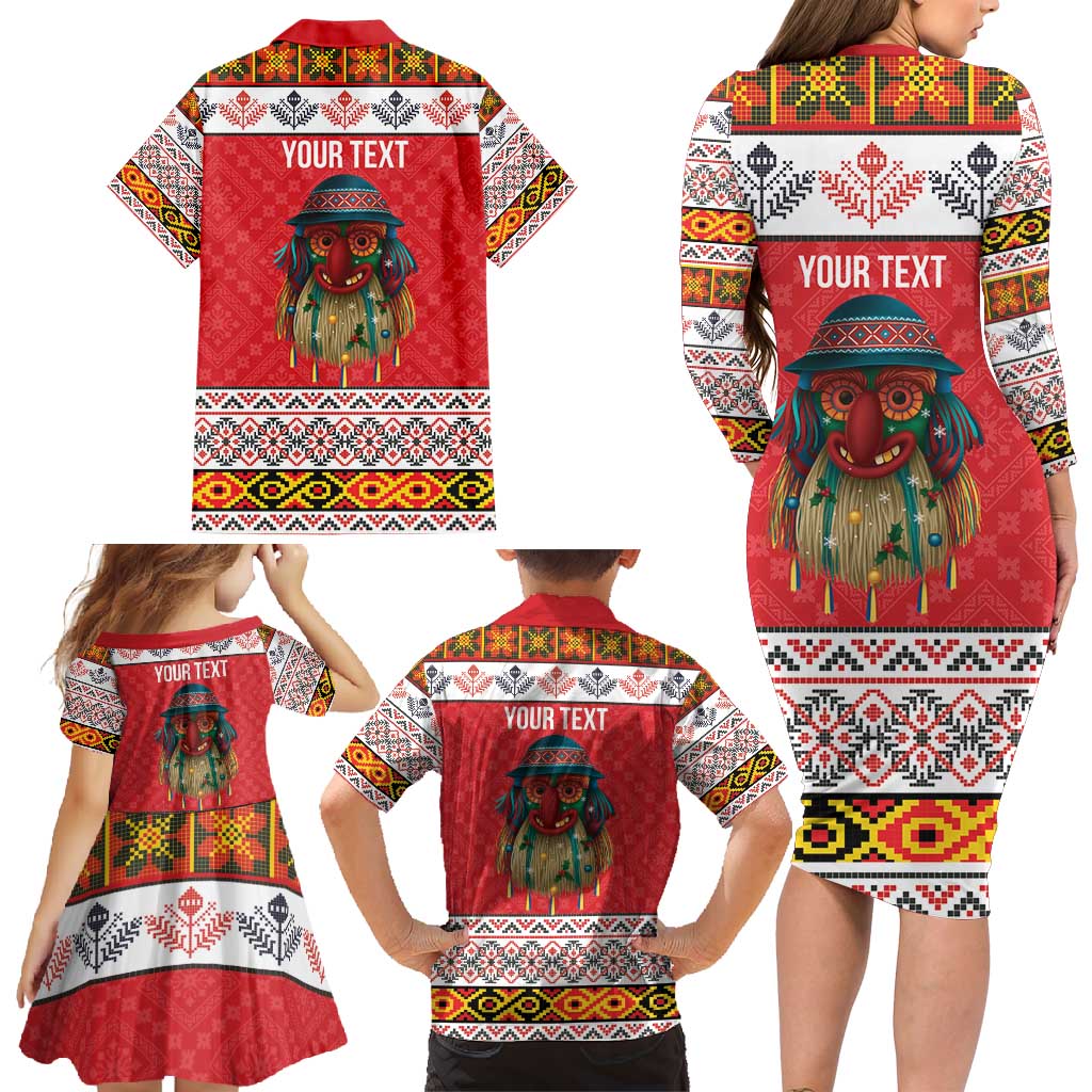 Personalized Romania Christmas Family Matching Long Sleeve Bodycon Dress and Hawaiian Shirt Romanian Folk Mask - Wonder Print Shop