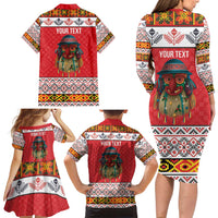 Personalized Romania Christmas Family Matching Long Sleeve Bodycon Dress and Hawaiian Shirt Romanian Folk Mask - Wonder Print Shop