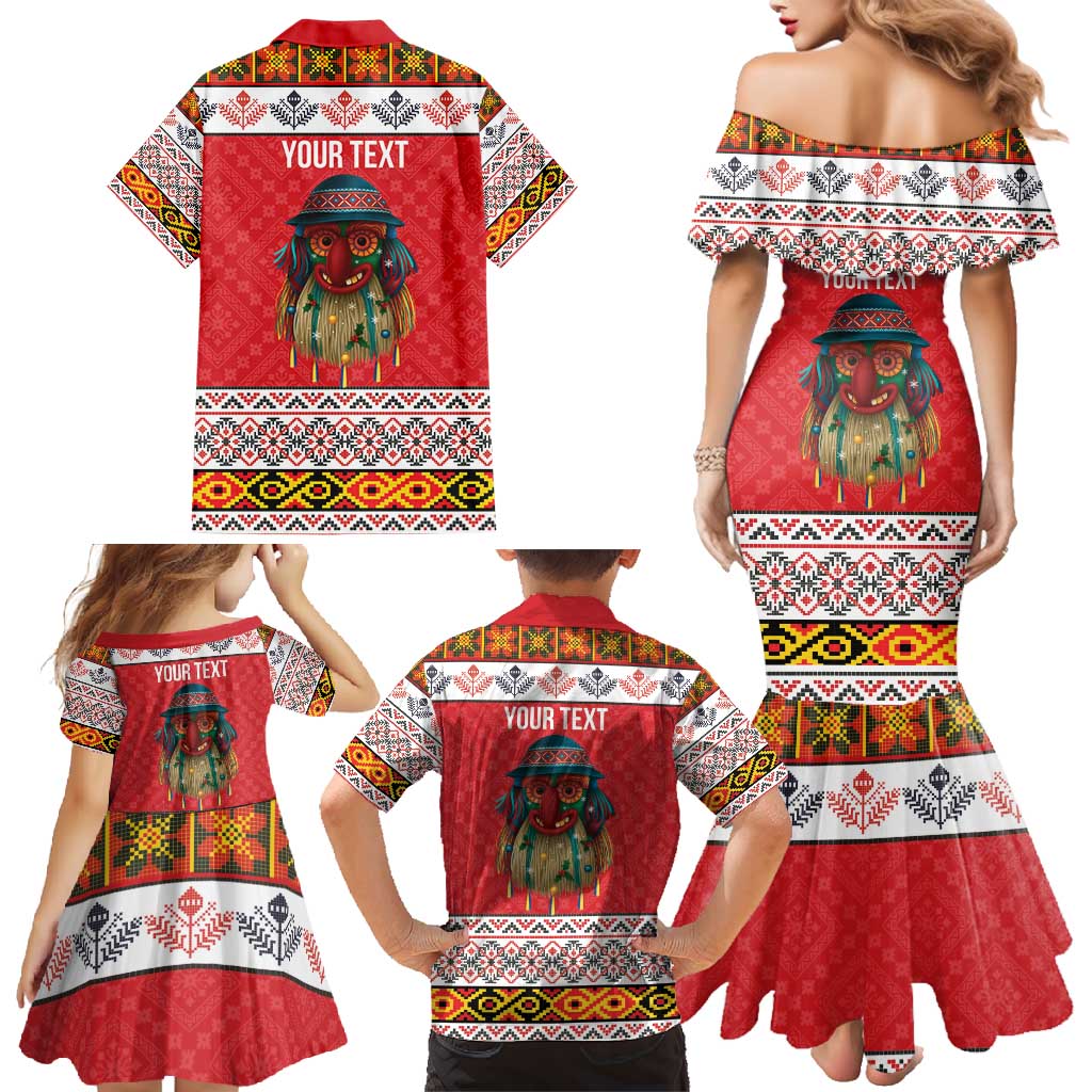 Personalized Romania Christmas Family Matching Mermaid Dress and Hawaiian Shirt Romanian Folk Mask - Wonder Print Shop