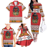 Personalized Romania Christmas Family Matching Off The Shoulder Long Sleeve Dress and Hawaiian Shirt Romanian Folk Mask - Wonder Print Shop