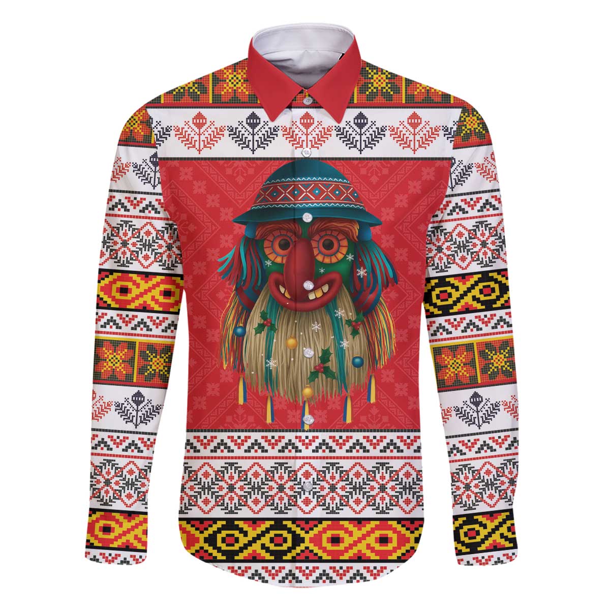 Personalized Romania Christmas Family Matching Off The Shoulder Long Sleeve Dress and Hawaiian Shirt Romanian Folk Mask - Wonder Print Shop