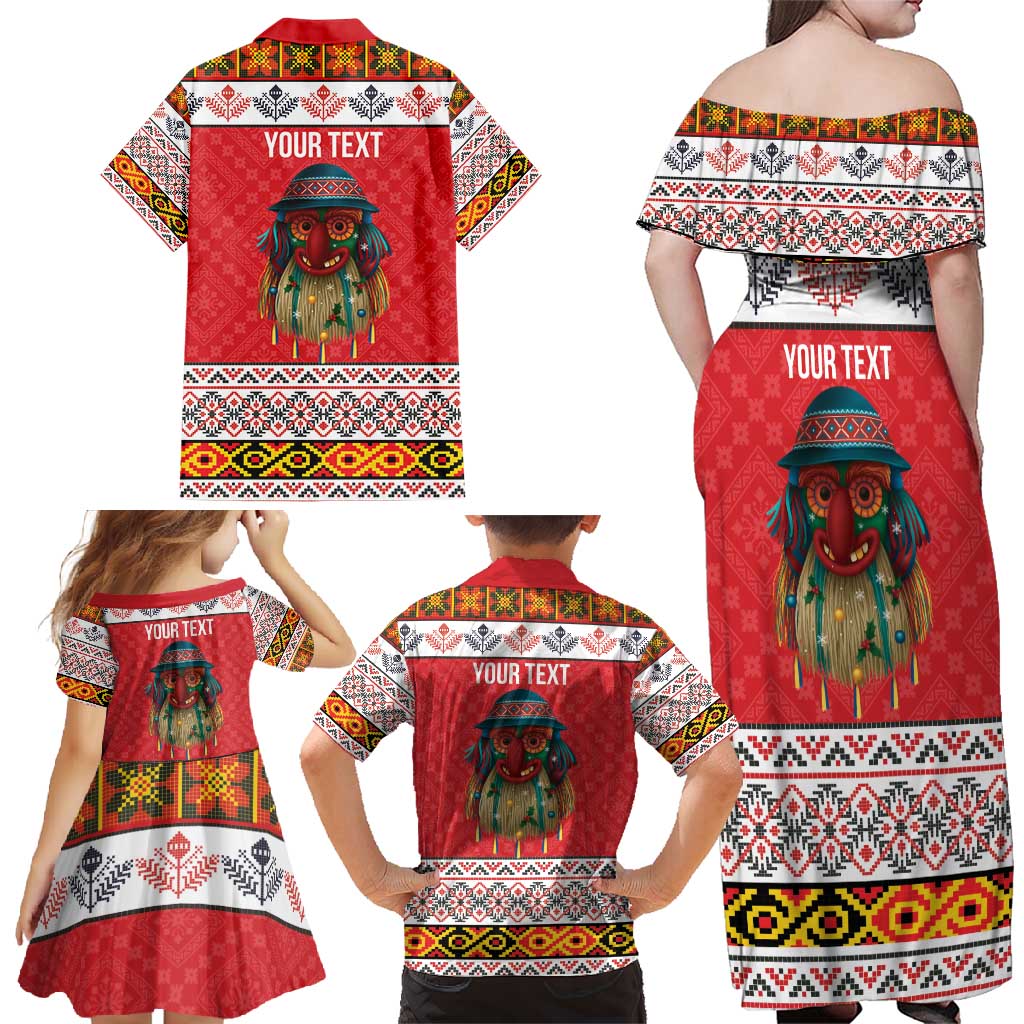 Personalized Romania Christmas Family Matching Off Shoulder Maxi Dress and Hawaiian Shirt Romanian Folk Mask - Wonder Print Shop