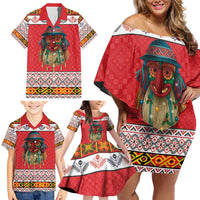 Personalized Romania Christmas Family Matching Off Shoulder Short Dress and Hawaiian Shirt Romanian Folk Mask - Wonder Print Shop