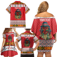 Personalized Romania Christmas Family Matching Off Shoulder Short Dress and Hawaiian Shirt Romanian Folk Mask - Wonder Print Shop