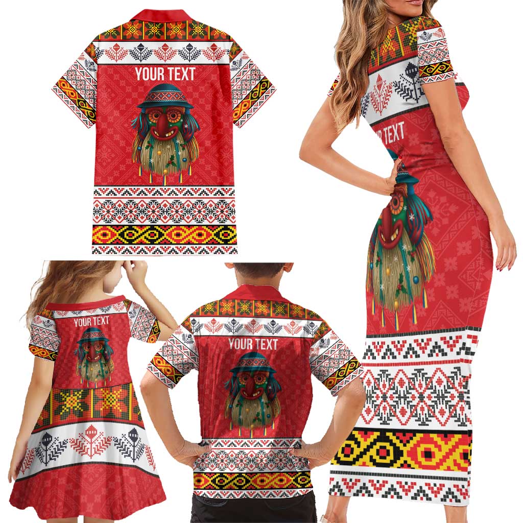 Personalized Romania Christmas Family Matching Short Sleeve Bodycon Dress and Hawaiian Shirt Romanian Folk Mask - Wonder Print Shop