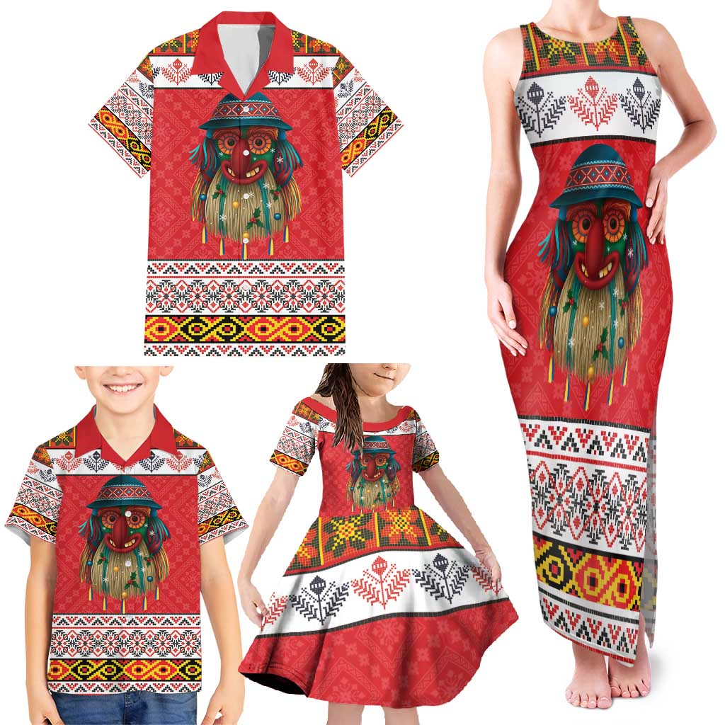 Personalized Romania Christmas Family Matching Tank Maxi Dress and Hawaiian Shirt Romanian Folk Mask - Wonder Print Shop
