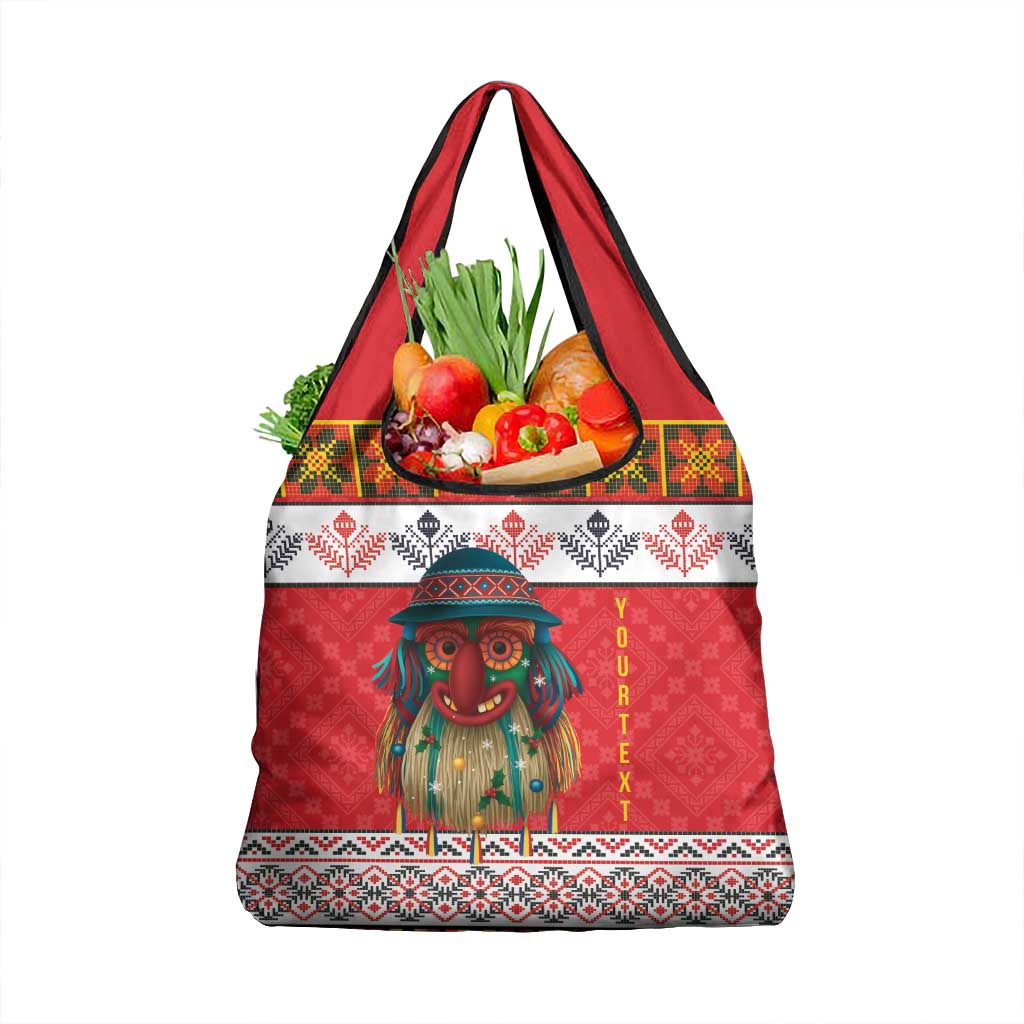 Personalized Romania Christmas Grocery Bag Romanian Folk Mask - Wonder Print Shop