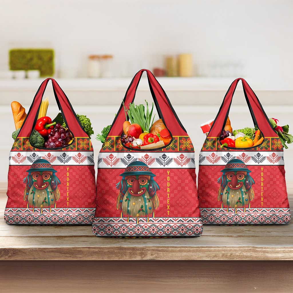 Personalized Romania Christmas Grocery Bag Romanian Folk Mask - Wonder Print Shop