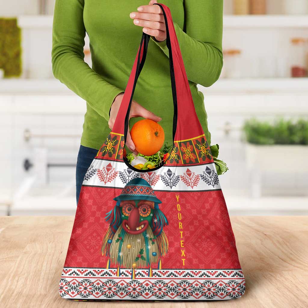 Personalized Romania Christmas Grocery Bag Romanian Folk Mask - Wonder Print Shop