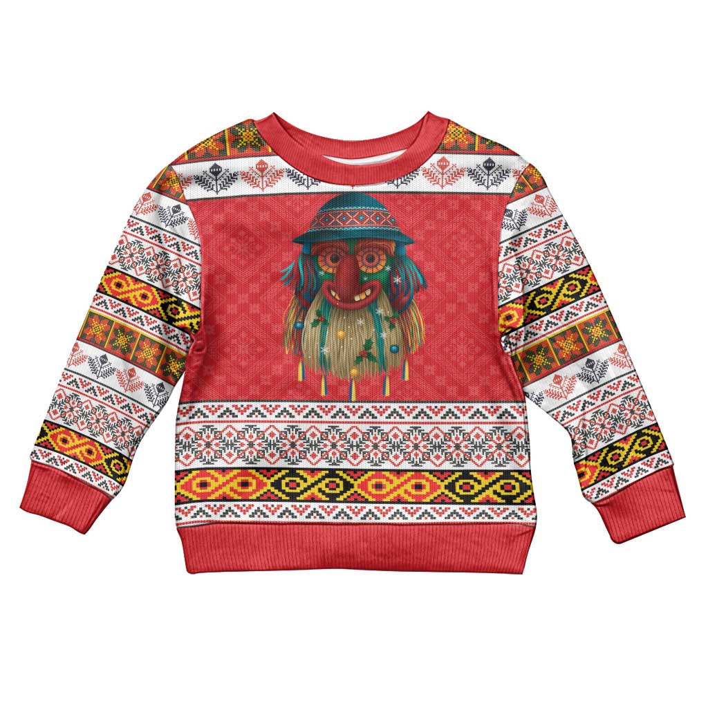 Personalized Romania Christmas Kid Ugly Christmas Sweater Romanian Folk Mask - Wonder Print Shop