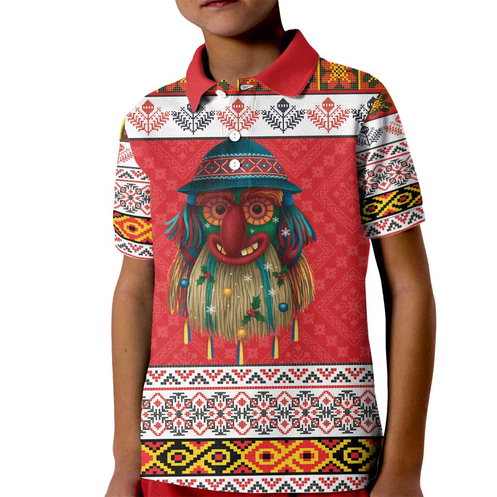 Personalized Romania Christmas Kid Polo Shirt Romanian Folk Mask - Wonder Print Shop