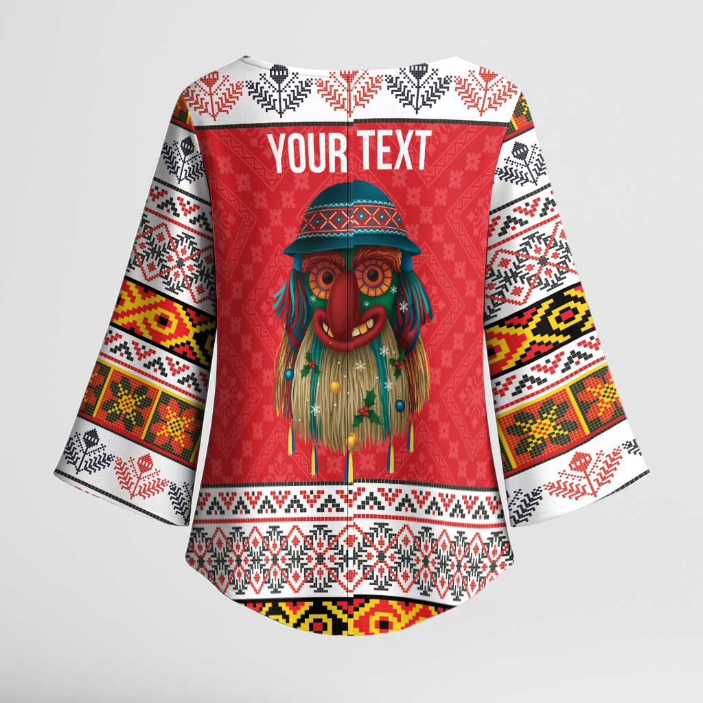 Personalized Romania Christmas Kimono Sleeve Blouse Romanian Folk Mask - Wonder Print Shop