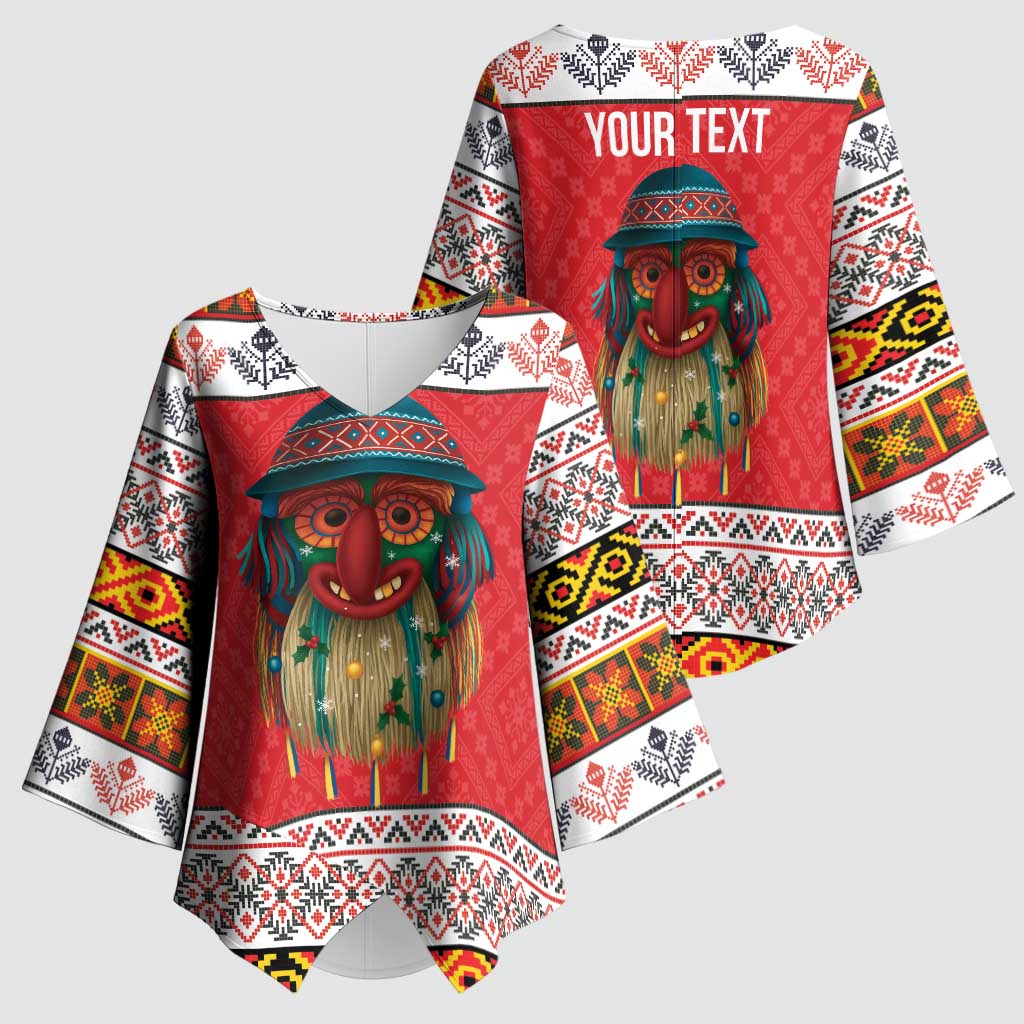 Personalized Romania Christmas Kimono Sleeve Blouse Romanian Folk Mask - Wonder Print Shop