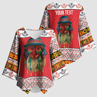 Personalized Romania Christmas Kimono Sleeve Blouse Romanian Folk Mask - Wonder Print Shop