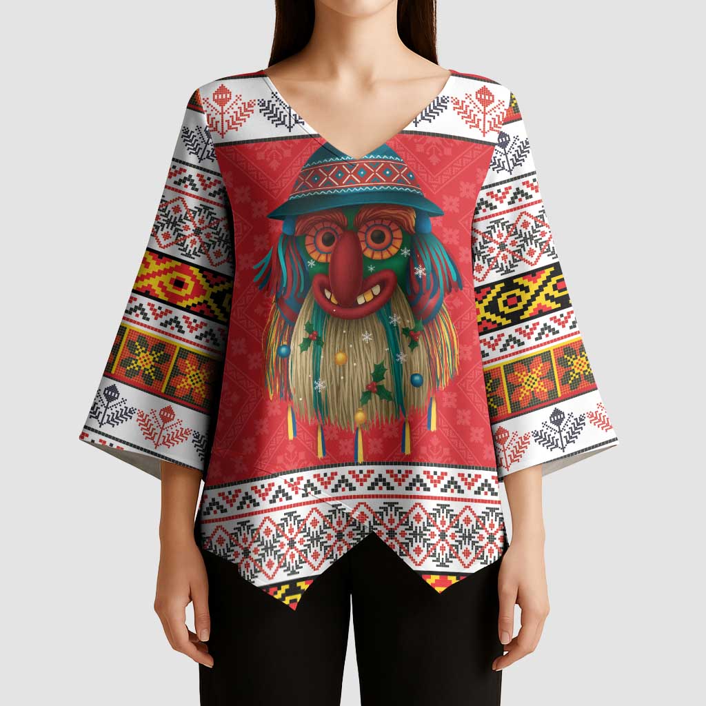 Personalized Romania Christmas Kimono Sleeve Blouse Romanian Folk Mask - Wonder Print Shop
