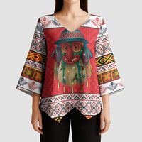 Personalized Romania Christmas Kimono Sleeve Blouse Romanian Folk Mask - Wonder Print Shop
