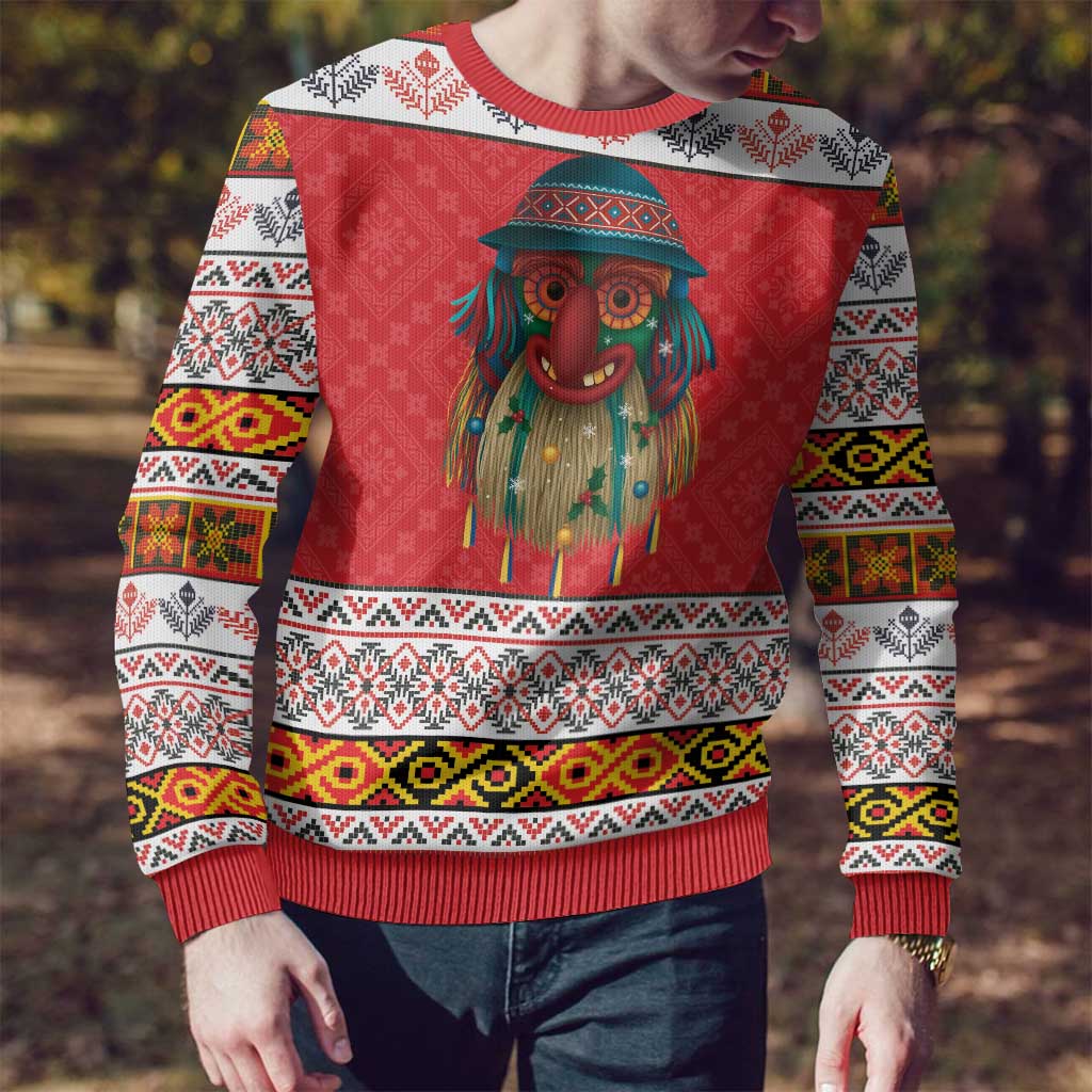 Personalized Romania Christmas Ugly Christmas Sweater Romanian Folk Mask - Wonder Print Shop
