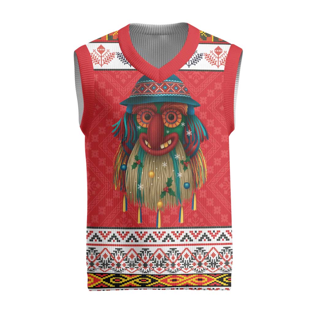 Personalized Romania Christmas Knitted V-Neck Vest Romanian Folk Mask - Wonder Print Shop