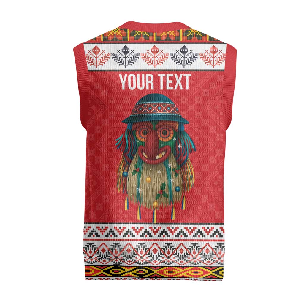 Personalized Romania Christmas Knitted V-Neck Vest Romanian Folk Mask - Wonder Print Shop